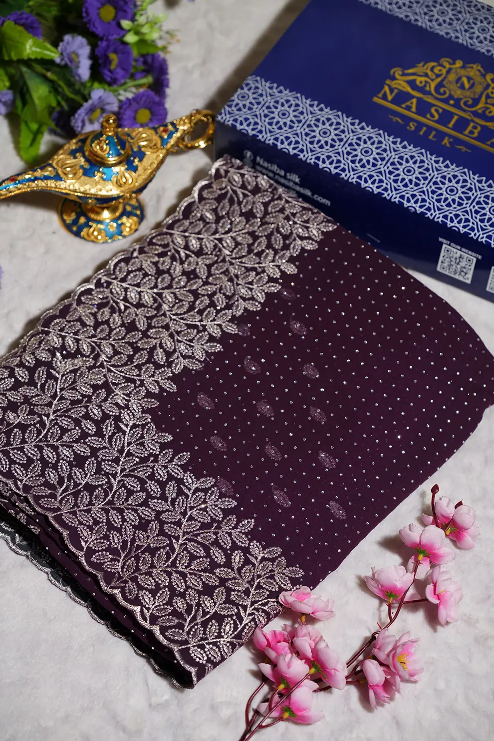 deep Wine Soft Chiffon Georgette Saree